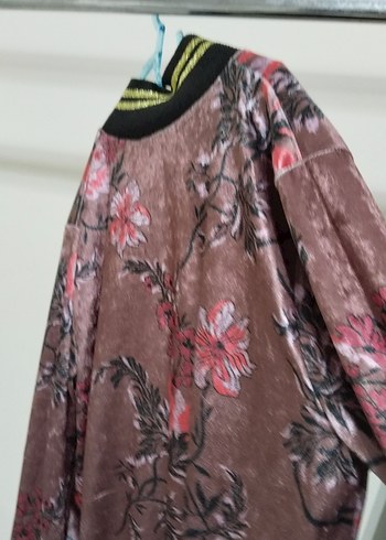 Pembe Gri Çiçek Desenli Uzun Bohem Kadın Kimono - Görsel 2