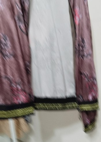 Pembe Gri Çiçek Desenli Uzun Bohem Kadın Kimono - Görsel 4