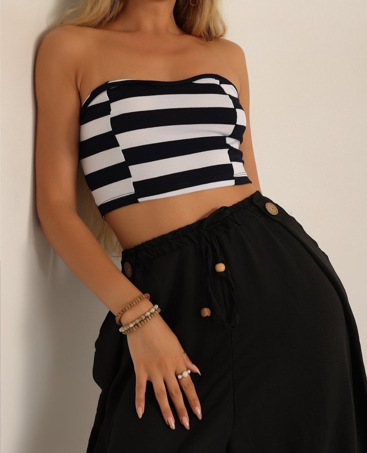 Çizgili Straplez Mini Bustiyer - Görsel 4