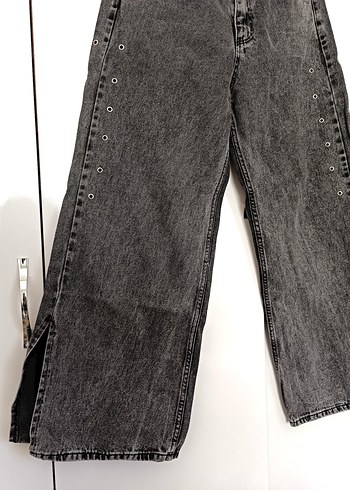 Gri Bol Kesim Kadın Kot Pantolon - Görsel 2