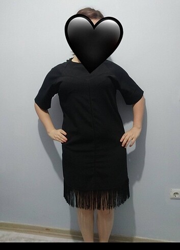 44 Beden siyah Renk Saçaklı elbise
