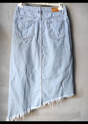 38 Beden Kadın Açık Mavi Yırtık Mini Denim Etek