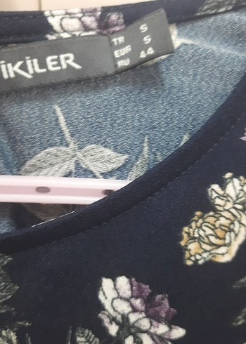 Ikiler Uzun Mor Çiçek Desenli Drapeli Kalem Elbise