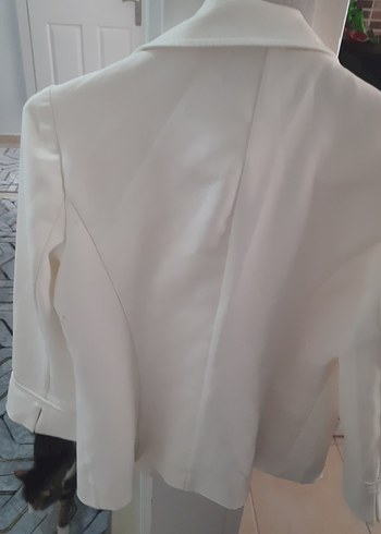Diğer Kadın Beyaz Düğmeli İpek Görünümlü Blazer