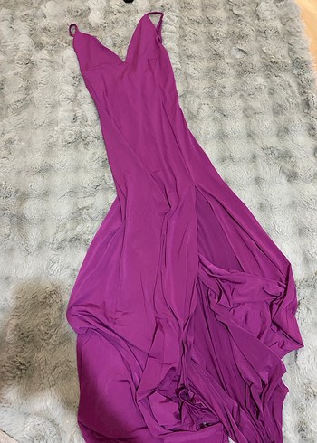 Mor Uzun Yırtmacli elbise - Görsel 2