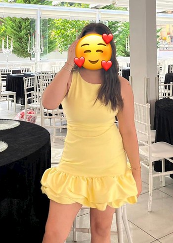 Sarı Mini Fırfırlı Elbise