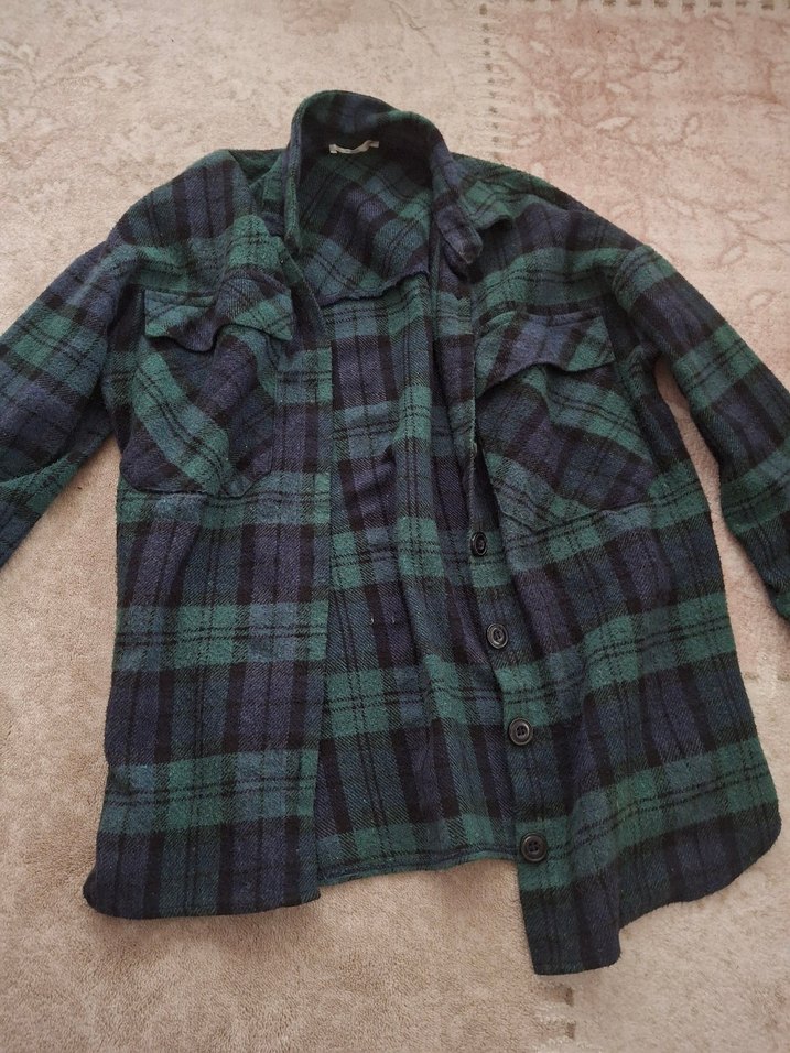 Ekoseli yeşil kadın Hırka ceket - Görsel 2