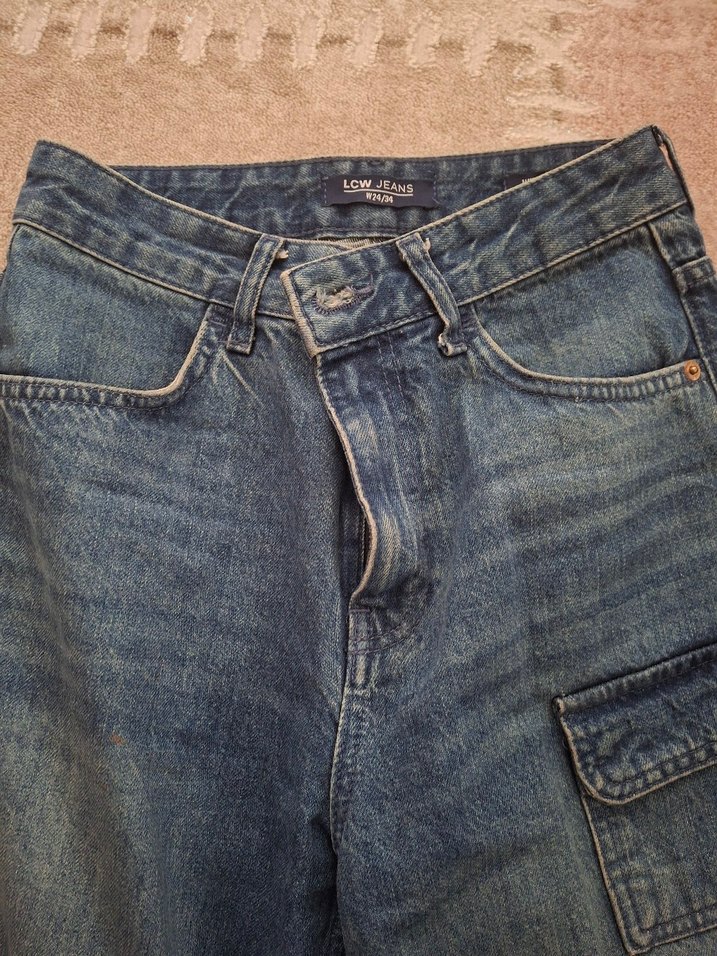 Geniş Kesim Kemerli Mavi Denim Pantolon - Görsel 3