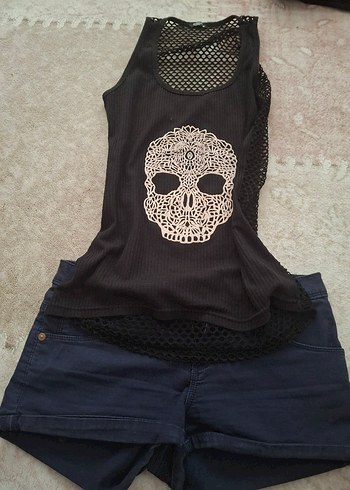 Siyah Dantel Detaylı Gotik Kadın Atlet - Görsel 2