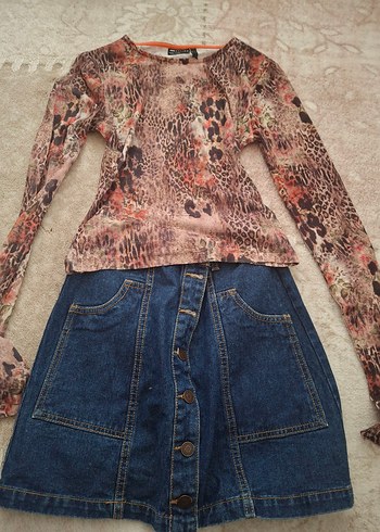 Kahverengi Uzun Kollu Kadın Bluz Vintage - Görsel 2