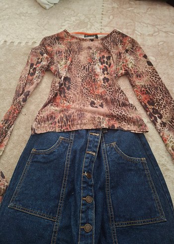 Kahverengi Uzun Kollu Kadın Bluz Vintage - Görsel 3