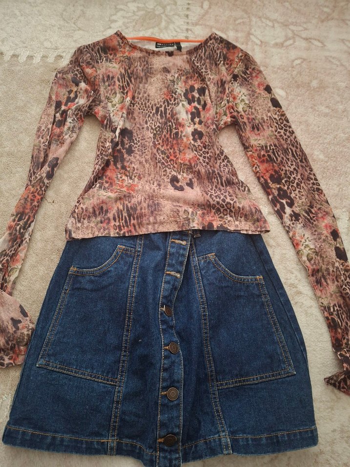 Kahverengi Uzun Kollu Kadın Bluz Vintage - Görsel 2