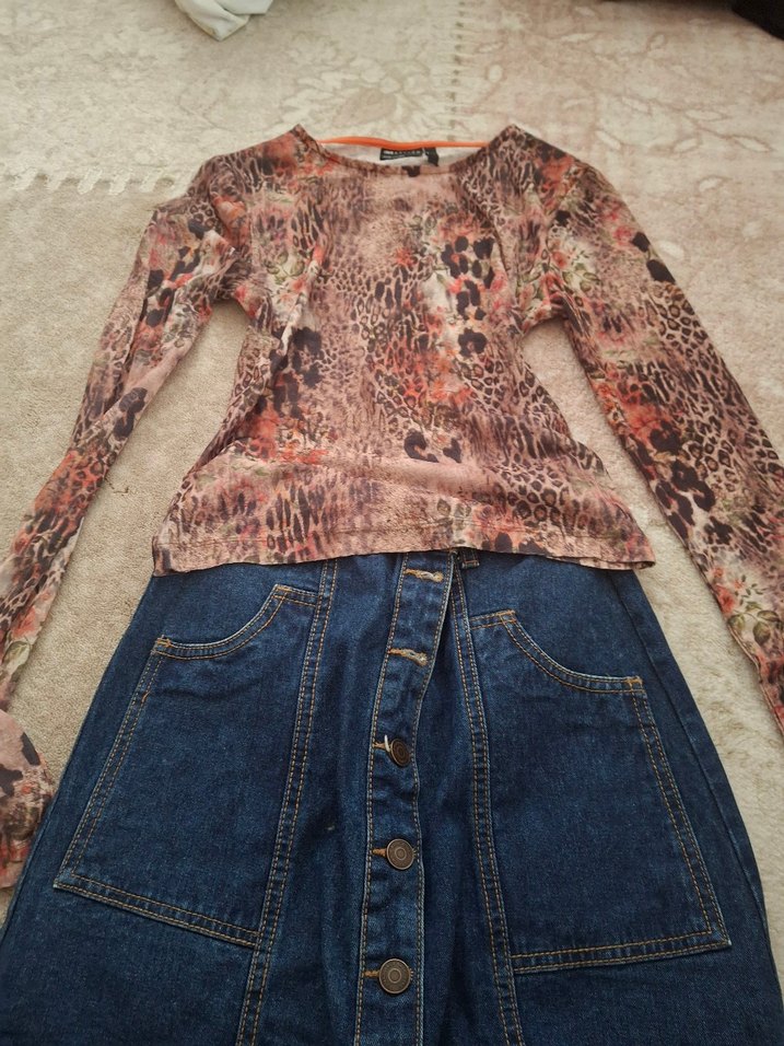 Kahverengi Uzun Kollu Kadın Bluz Vintage - Görsel 3