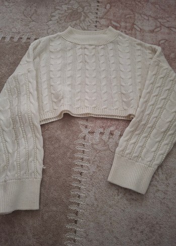 Beyaz Örgü Kadın Triko Kazak - Görsel 2