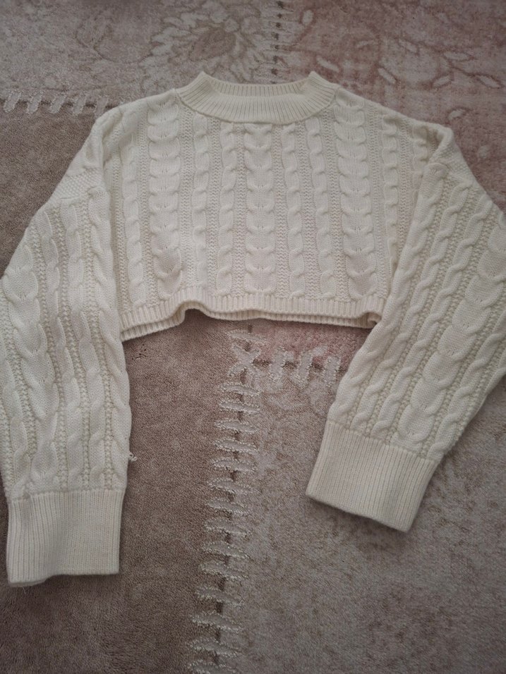 Beyaz Örgü Kadın Triko Kazak - Görsel 2