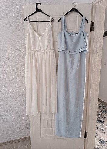 Mavi kalın askılı uzun elbise  - Görsel 2