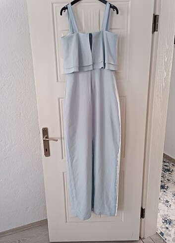Mavi kalın askılı uzun elbise  - Görsel 3