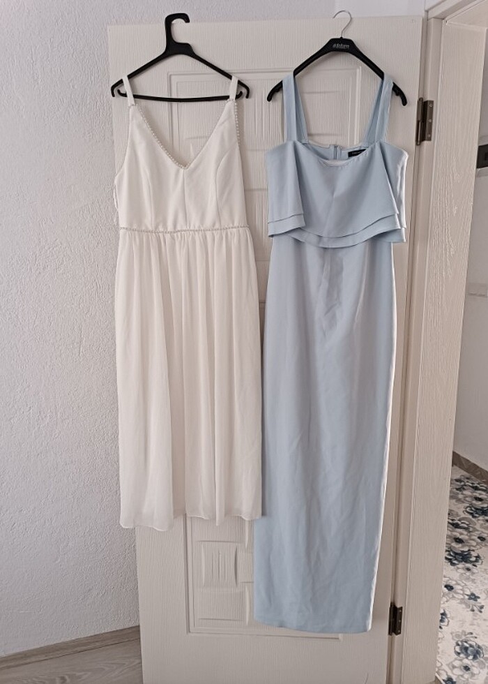 Mavi kalın askılı uzun elbise  - Görsel 2