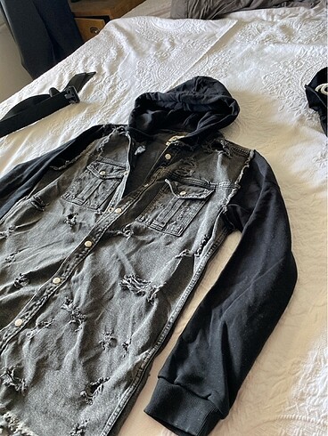 xl Beden gri Renk Zara kot yırtık ceket