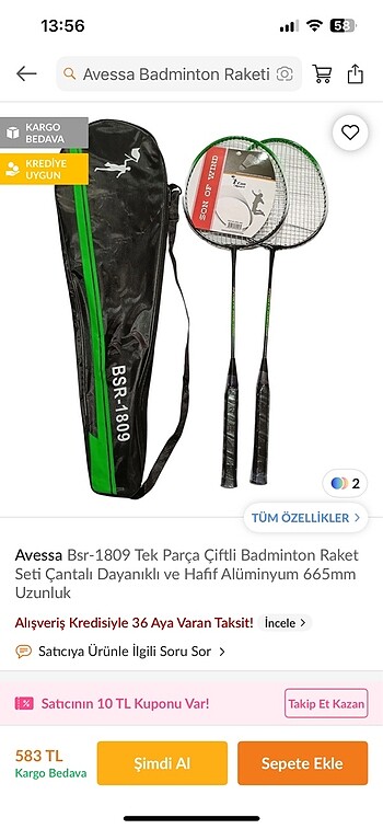 Avessa hasarsiz badminton raketi