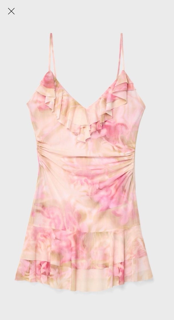 Pembe Fırfırlı Mini  Elbise - Görsel 4