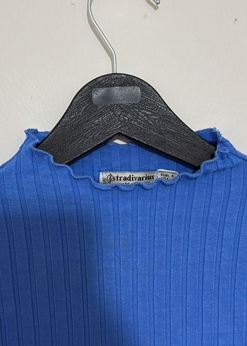 Kadın Mavi Yüksek Yakalı Örme bluz - Görsel 5