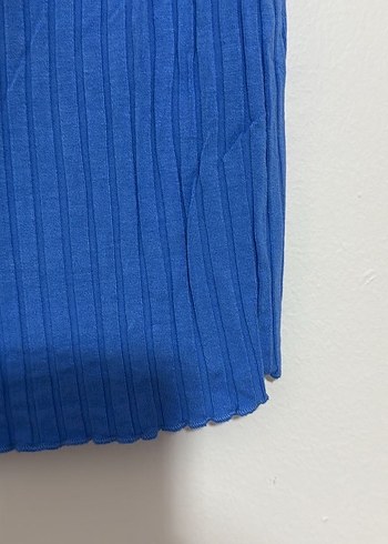 Kadın Mavi Yüksek Yakalı Örme bluz - Görsel 3