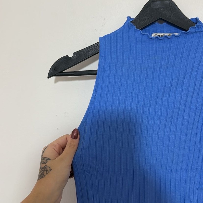 Kadın Mavi Yüksek Yakalı Örme bluz - Görsel 4