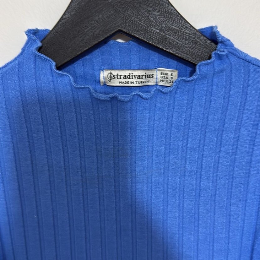 Kadın Mavi Yüksek Yakalı Örme bluz - Görsel 2