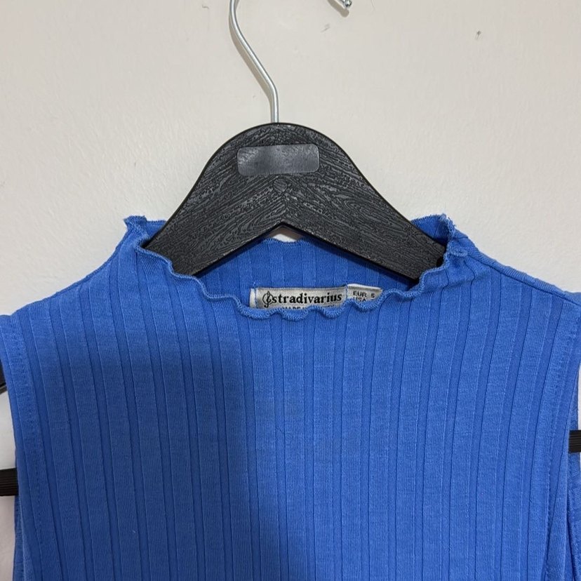 Kadın Mavi Yüksek Yakalı Örme bluz - Görsel 5