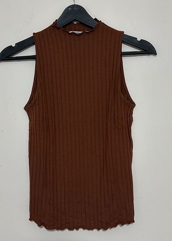 Kahverengi Yüksek Yakalı Kolsuz Kadın bluz - Görsel 5