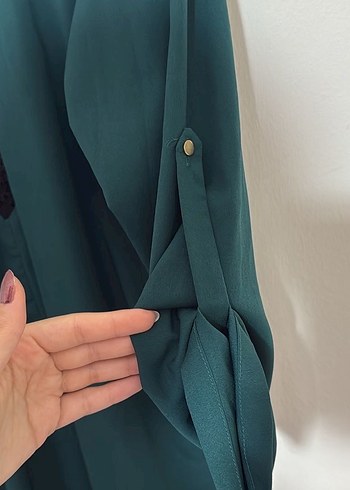 Düğmeli V Yaka Uzun Kollu Bluz - Görsel 7