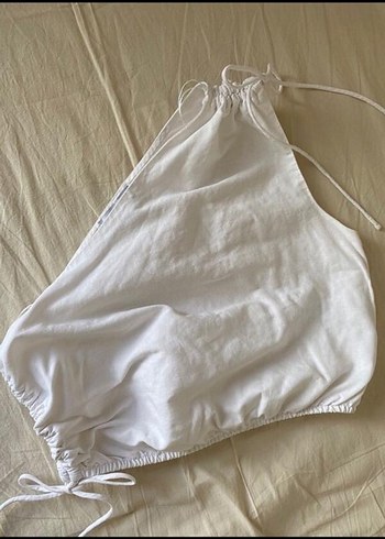 Beyaz Keten Tek Omuz Mini Bluz - Görsel 4