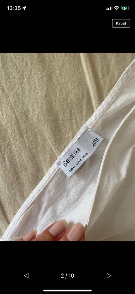 Beyaz Keten Tek Omuz Mini Bluz - Görsel 5