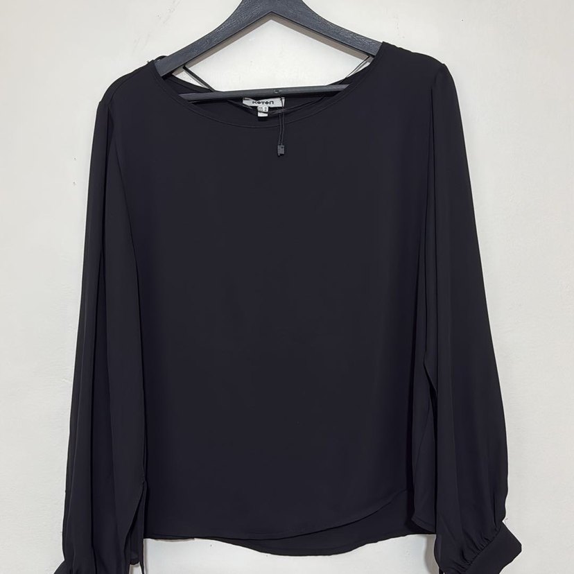 Siyah Uzun Kollu Tül Transparan Kadın Bluz - Görsel 5