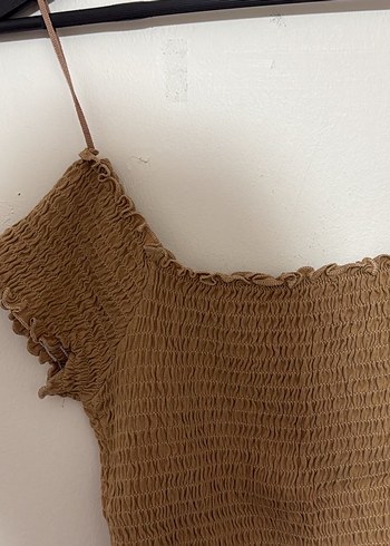 Kahverengi Örme Mini Bluz - Görsel 4