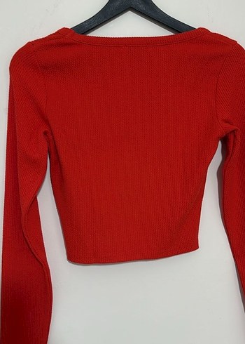 Uzun Kollu Kırmızı Crop Top - Görsel 7