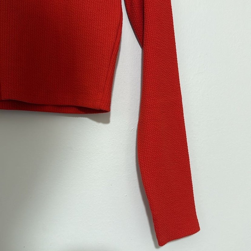 Uzun Kollu Kırmızı Crop Top - Görsel 4