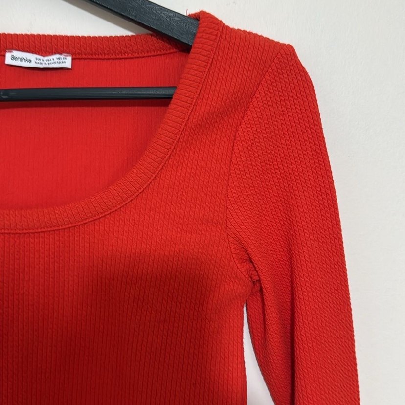 Uzun Kollu Kırmızı Crop Top - Görsel 3