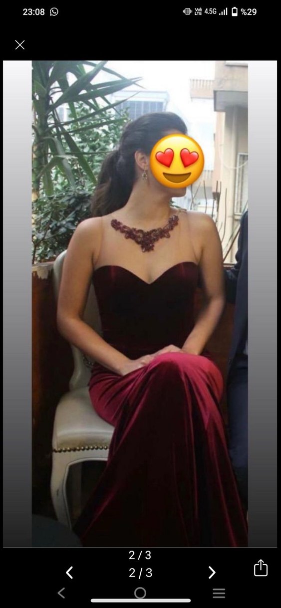 Bordo Sırt Dekolteli Uzun Drapeli Abiye - Görsel 2