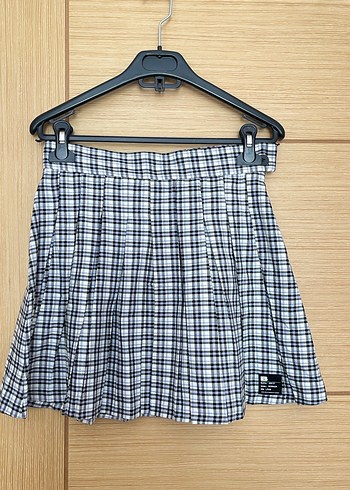 Bershka Ekose Desenli Gri Pilili Etek