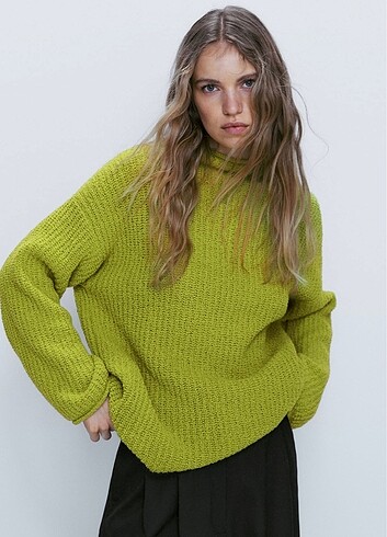 Massimo Dutti yünlü yeşil kazak