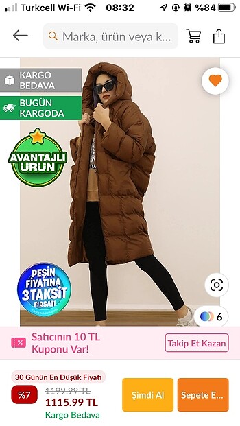 Oversize Uzun Şişme Mont