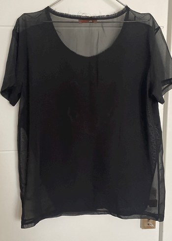 xl Beden siyah şifon önünde kaplan başı motifli bluz