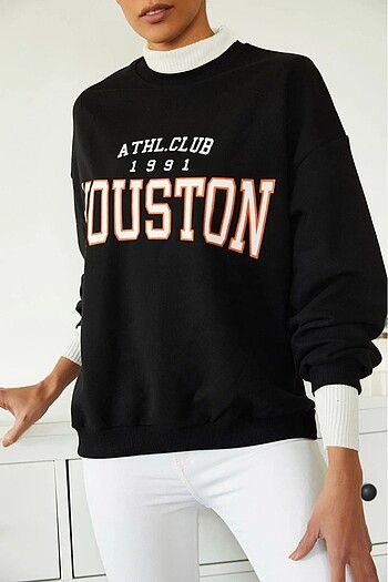 Diğer Kadın Siyah Baskılı Polarlı Sweatshirt