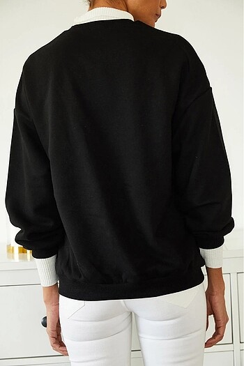 m Beden siyah Renk Kadın Siyah Baskılı Polarlı Sweatshirt