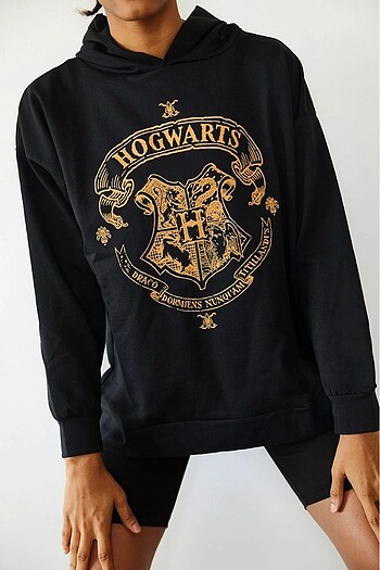 Diğer Kadın Siyah Baskılı Kapüşonlu Sweatshirt