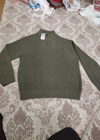 füme Yarım Fermuarlı Yünlü Erkek Triko - Görsel 2