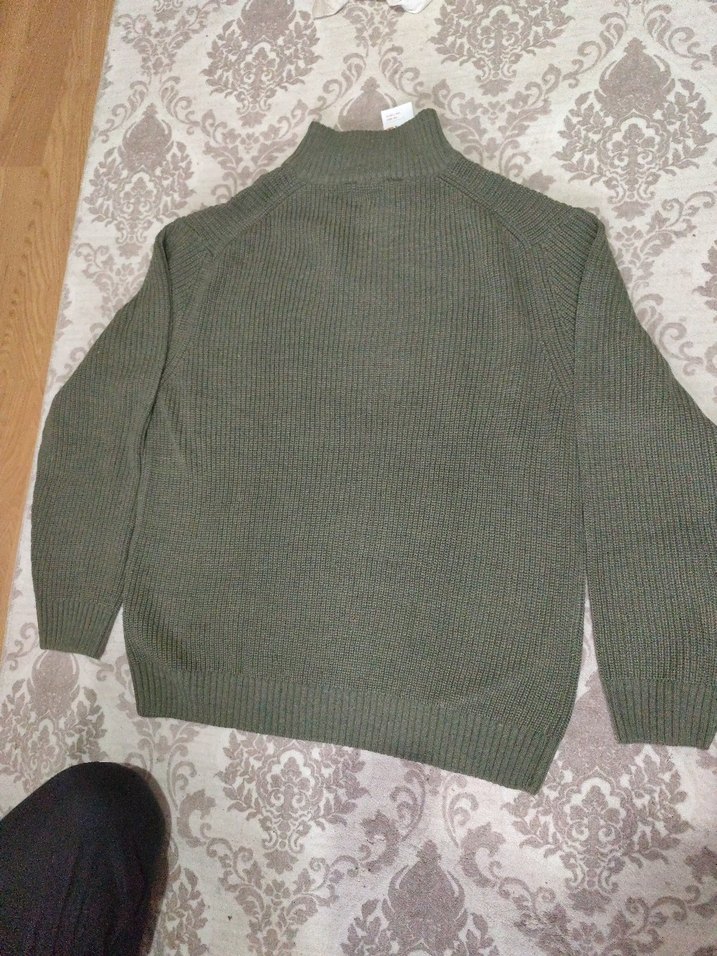 füme Yarım Fermuarlı Yünlü Erkek Triko - Görsel 4