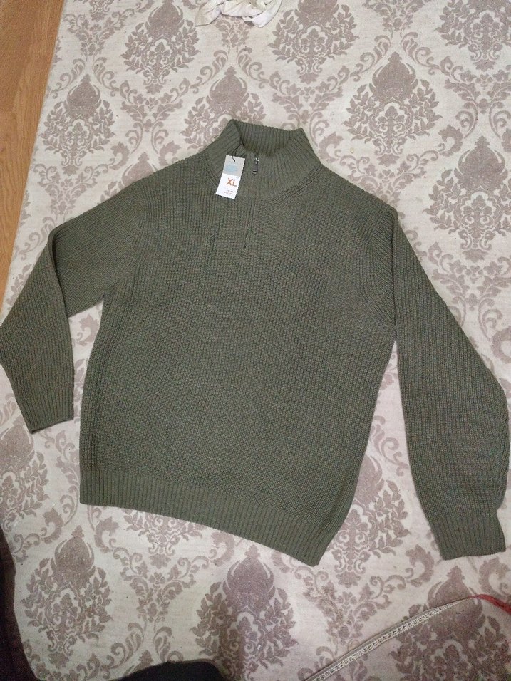 füme Yarım Fermuarlı Yünlü Erkek Triko - Görsel 3